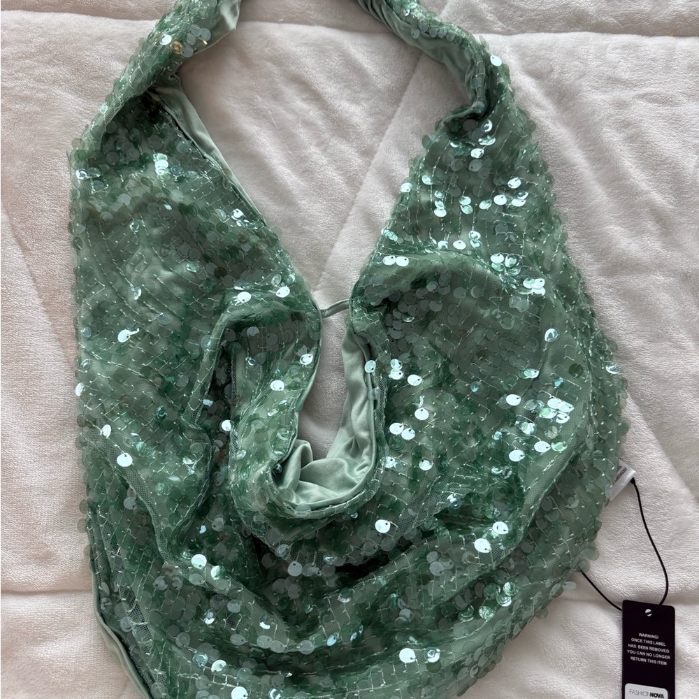 Sequin Green Backless Halter Top